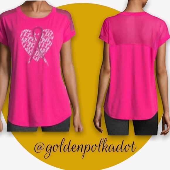 Breast Cancer Awareness Sheer Shoulder Top NEW - Picture 3 of 14